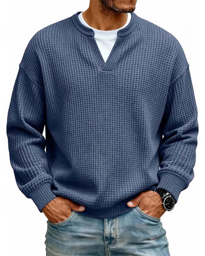 Pull à col tunisien texturé gaufré pour homme