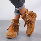 Damen Vintage Wildlederstiefel mit Fransen-Detail und weichem, warmem Futter