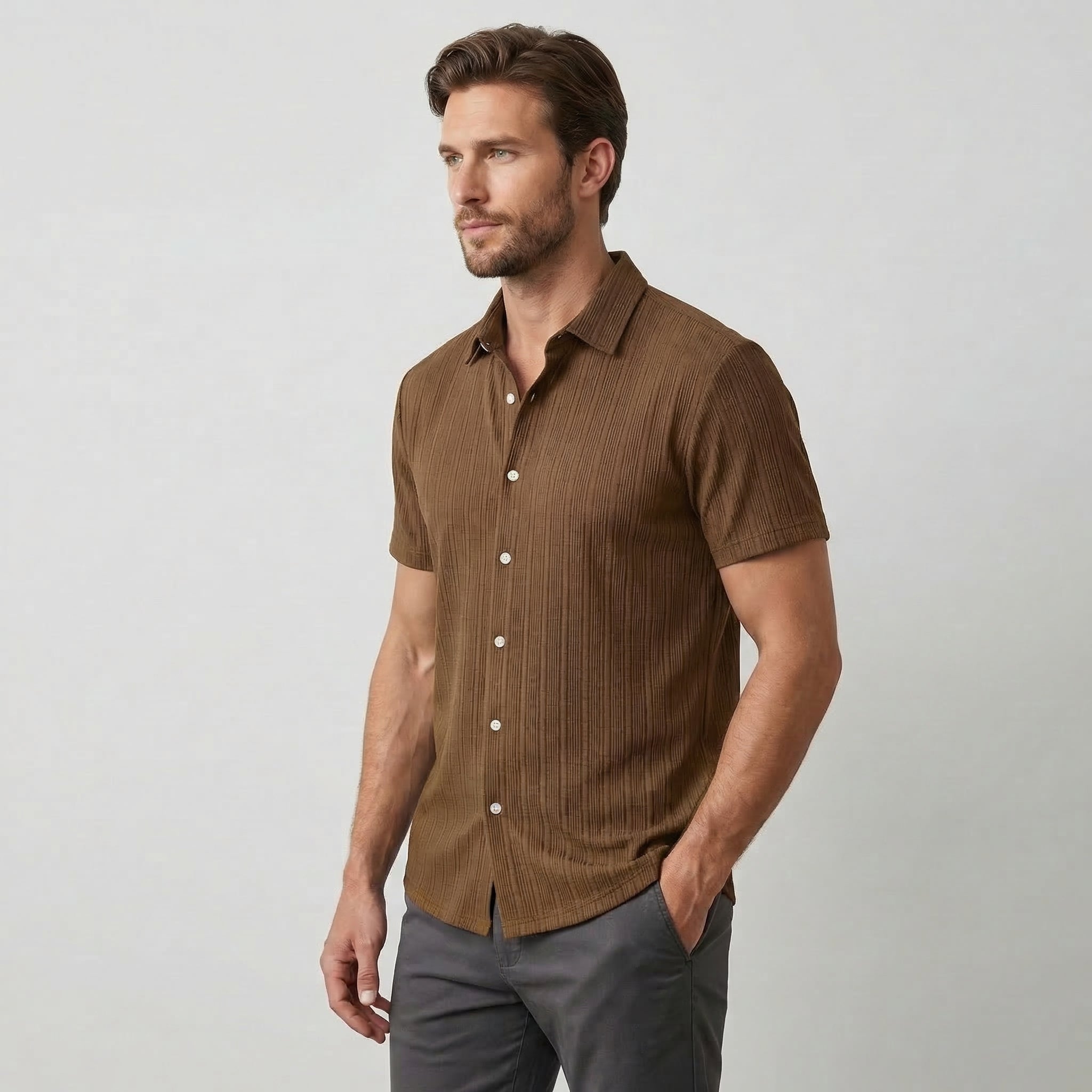 Men’s Short Sleeve Linen Shirt with Classic Collar