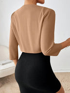 Women's Cropped Open-Front Blazer with Three-Quarter Sleeves for Elegant Layering