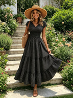Women's Polka Dot Tiered Maxi Dress
