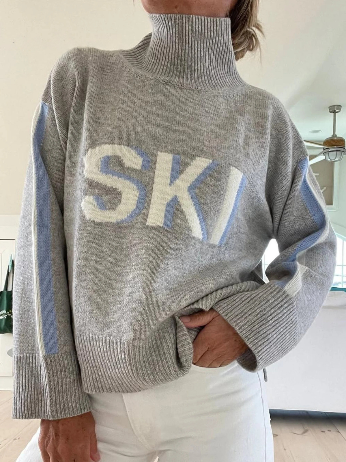 Women's Turtleneck Sweater with Ski Lettering