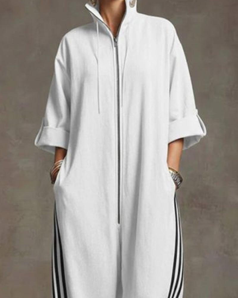 Damen-Jumpsuit mit Reißverschluss vorne und lockerem Jogger-Stil