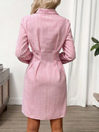 Women's Striped Shirt Dress with Button Front and Roll-Up Sleeves