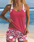 Women's Two-Piece Tankini Swim Set with Floral Print and Swim Shorts