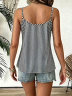 Women's Striped Ruffle Trim Button Front Cami Top