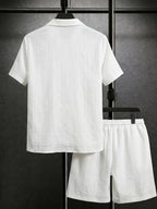 Men's Textured Button-Up Shirt and Drawstring Shorts Set