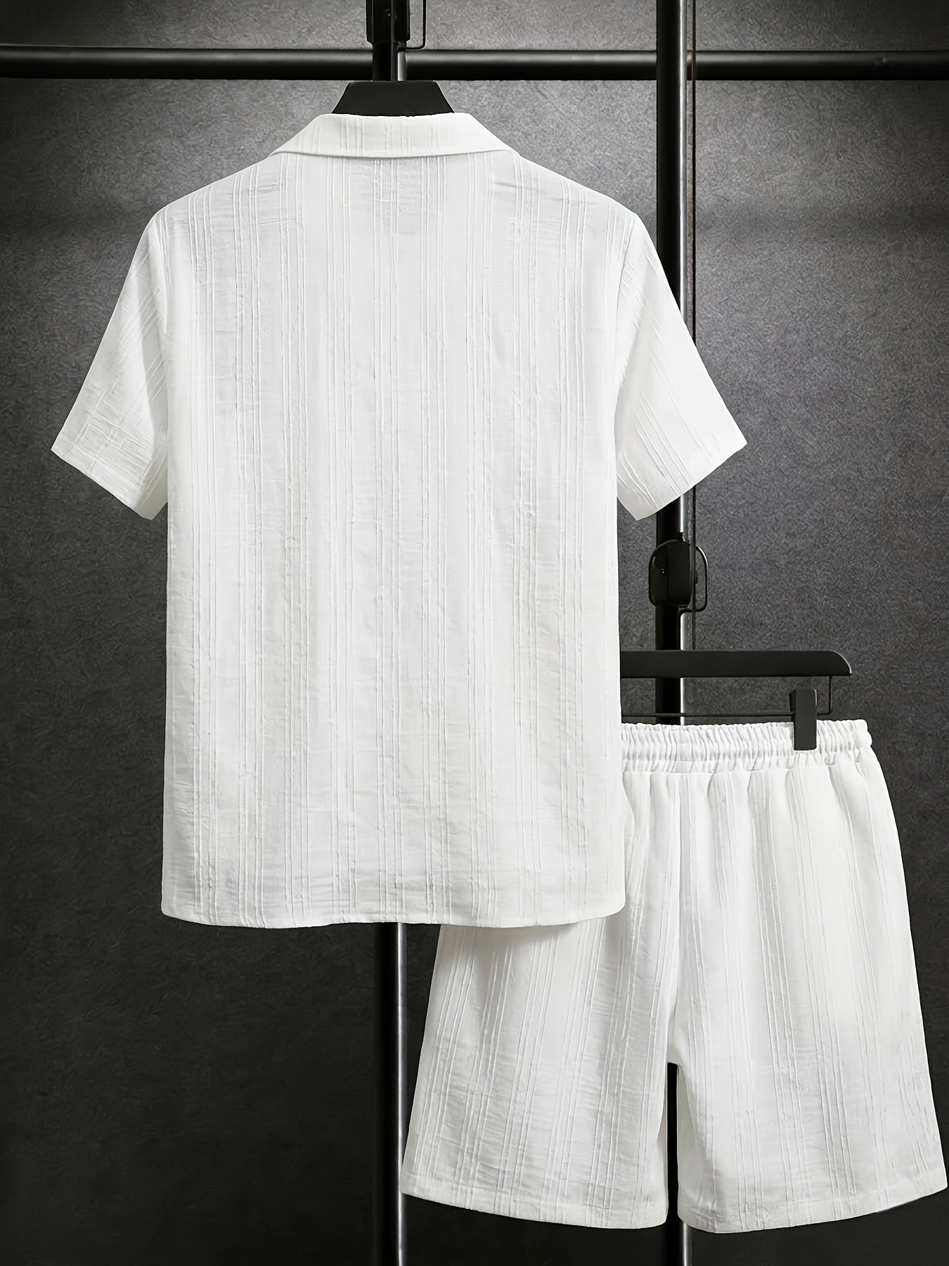 Men's Textured Button-Up Shirt and Drawstring Shorts Set