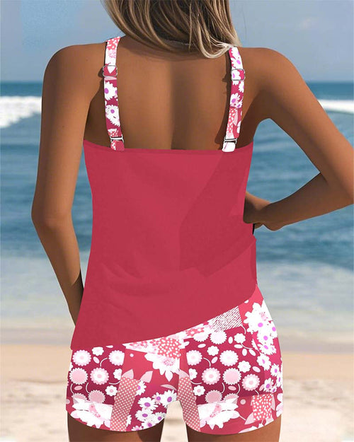 Costume da bagno due pezzi da donna con canotta e shorts con stampa floreale