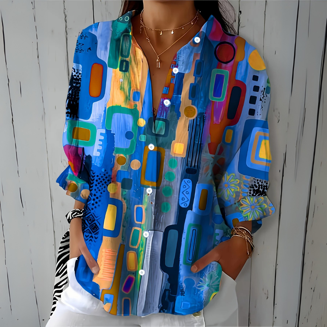 Blouse pour femme à imprimé abstrait et boutonnage sur le devant