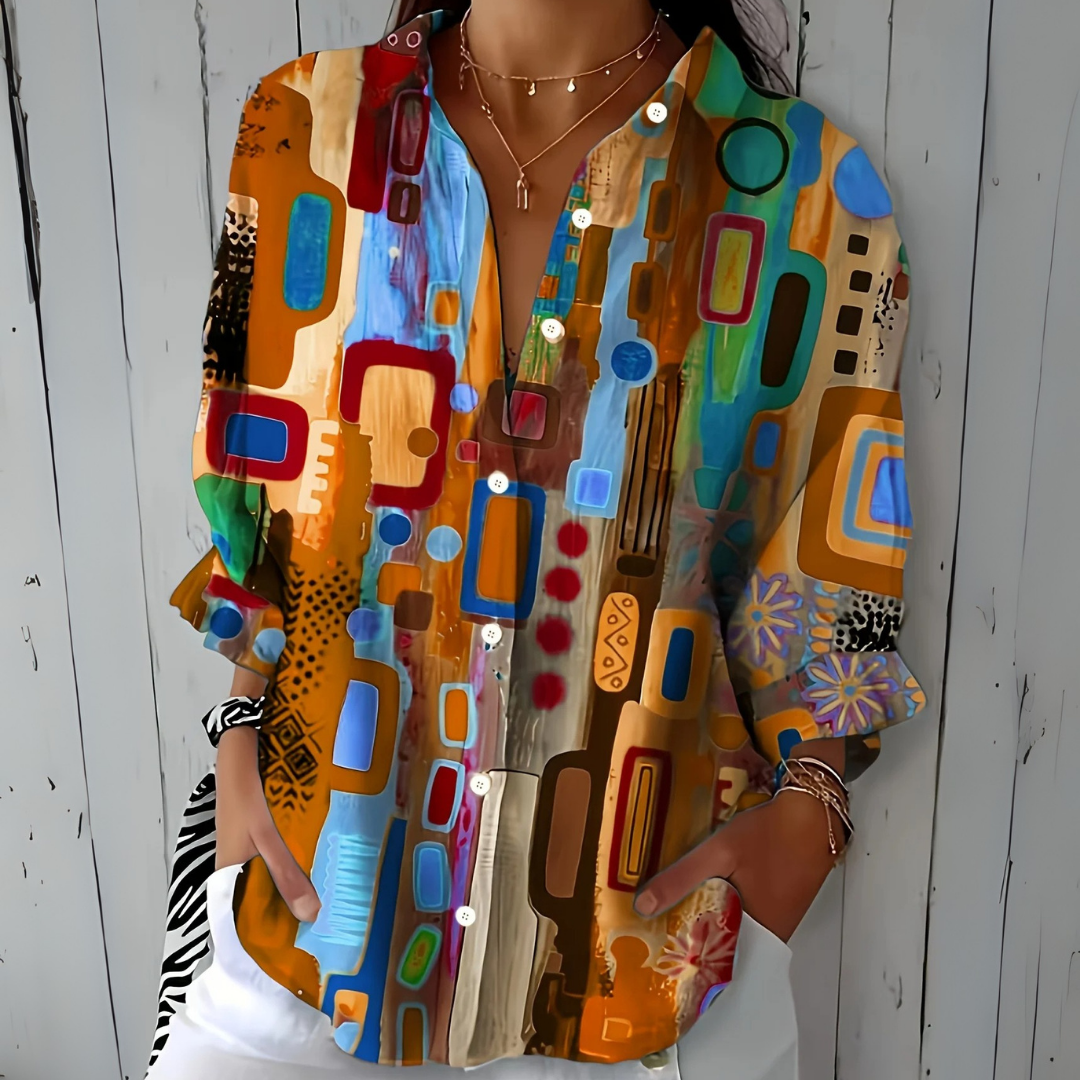 Blouse pour femme à imprimé abstrait et boutonnage sur le devant