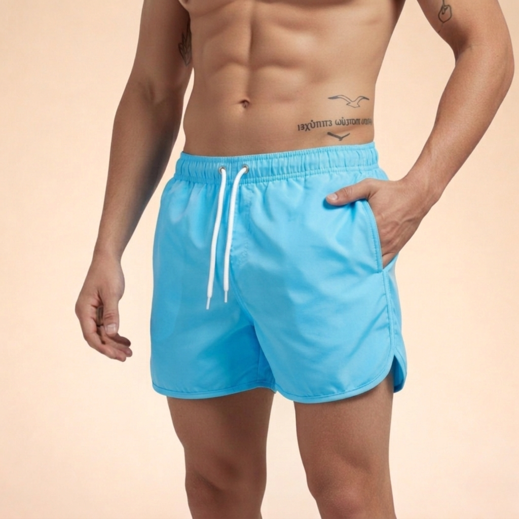 Men's Quick-Drying Swim Shorts with Drawstring Waist for Summer