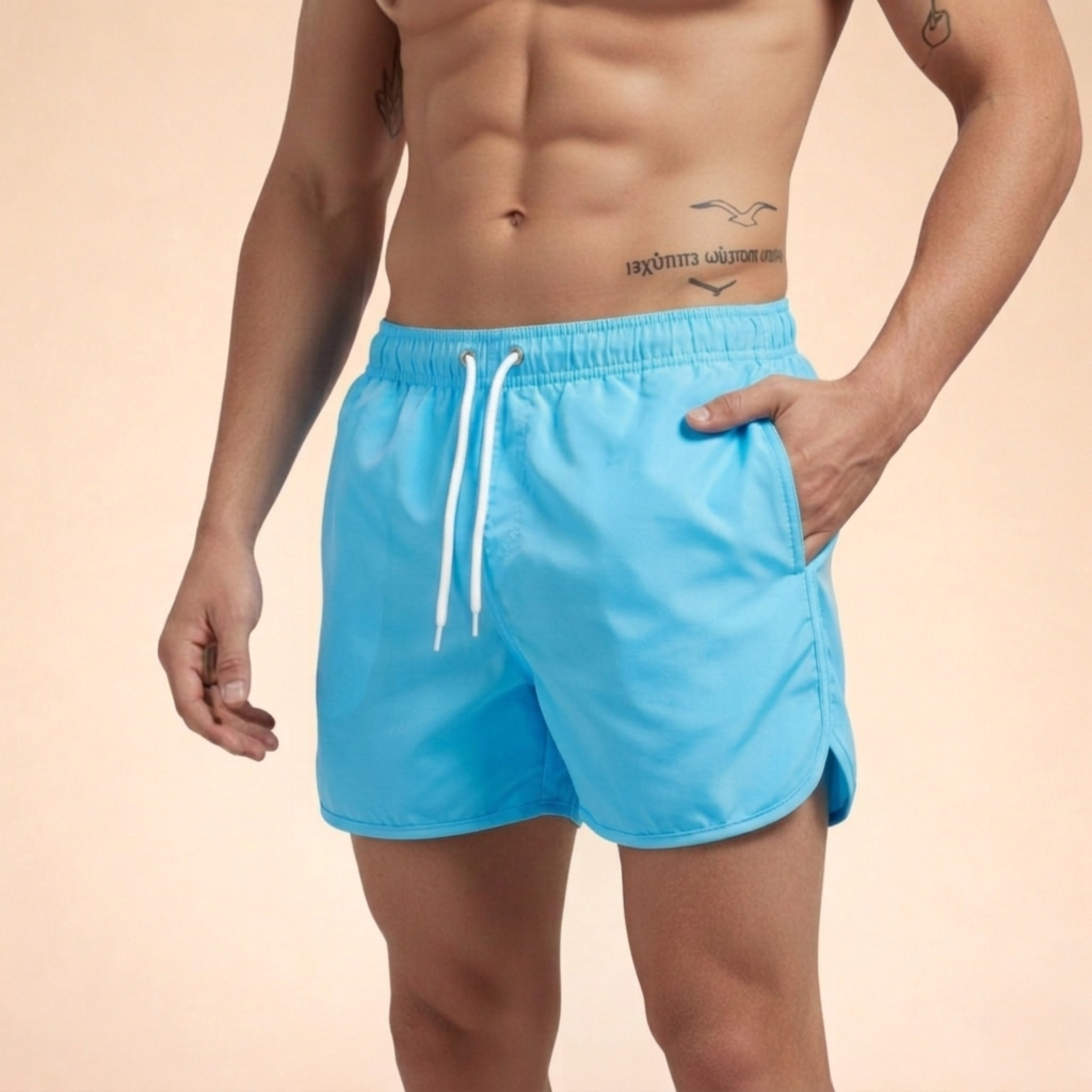 Men's Quick-Drying Swim Shorts with Drawstring Waist for Summer