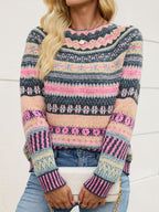 Strikket sweater med Fair Isle-mønster og rund hals til kvinder