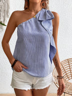 Women's One-Shoulder Striped Ruffle Blouse