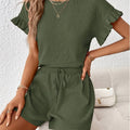 Women's Textured Ruffle Sleeve Top and Drawstring Shorts Set