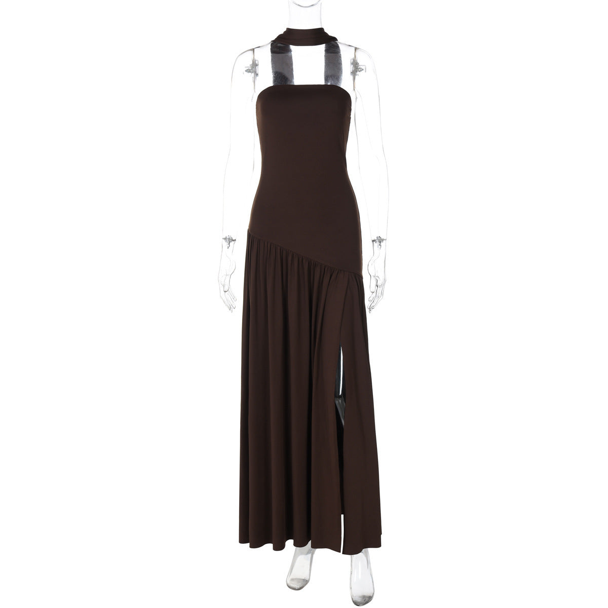 Damen Trägerloses Maxikleid mit Seitenschlitz und elegantem Kontrastdesign