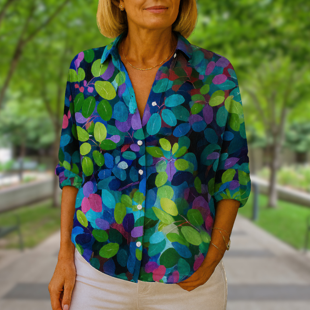 Blouse pour femme à imprimé abstrait et boutonnage sur le devant