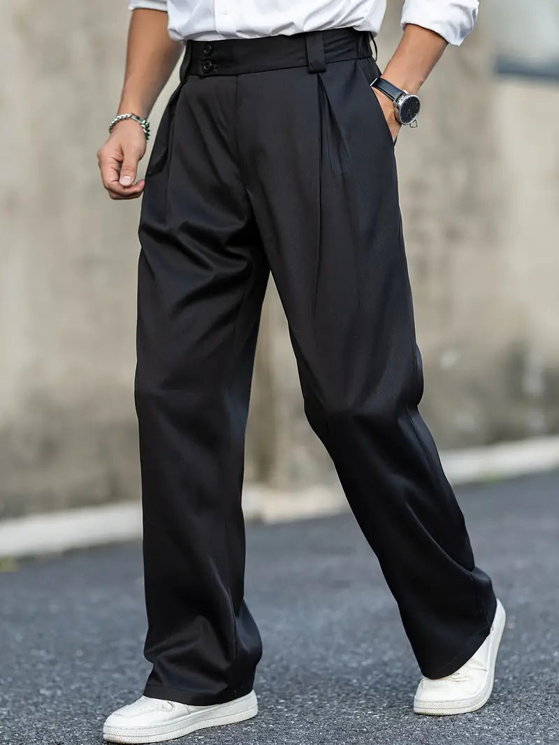 Men's Wide-Leg Trousers with Pleated Front for Smart Casual Comfort