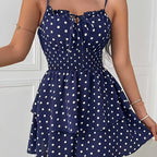 Women’s Polka Dot Playsuit with Shirred Waist and Frill Detailing