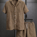 Herren Texturiertes Hemd mit Knopfleiste und Kordelzug-Shorts Set