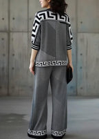 Women's Geometric Print Top and Wide-Leg Trousers Set