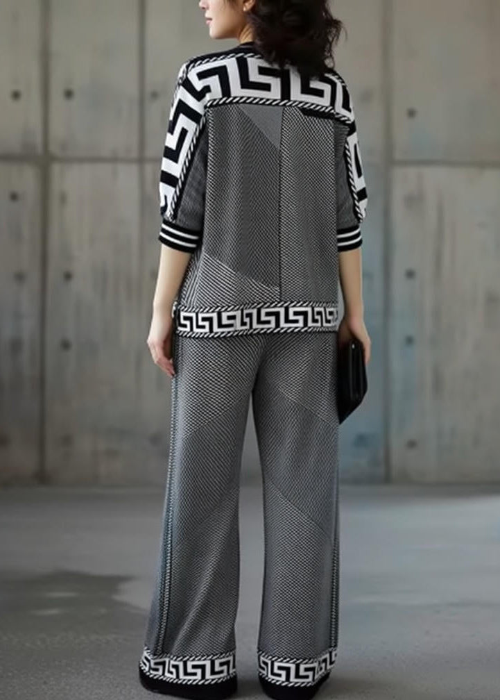 Women's Geometric Print Top and Wide-Leg Trousers Set