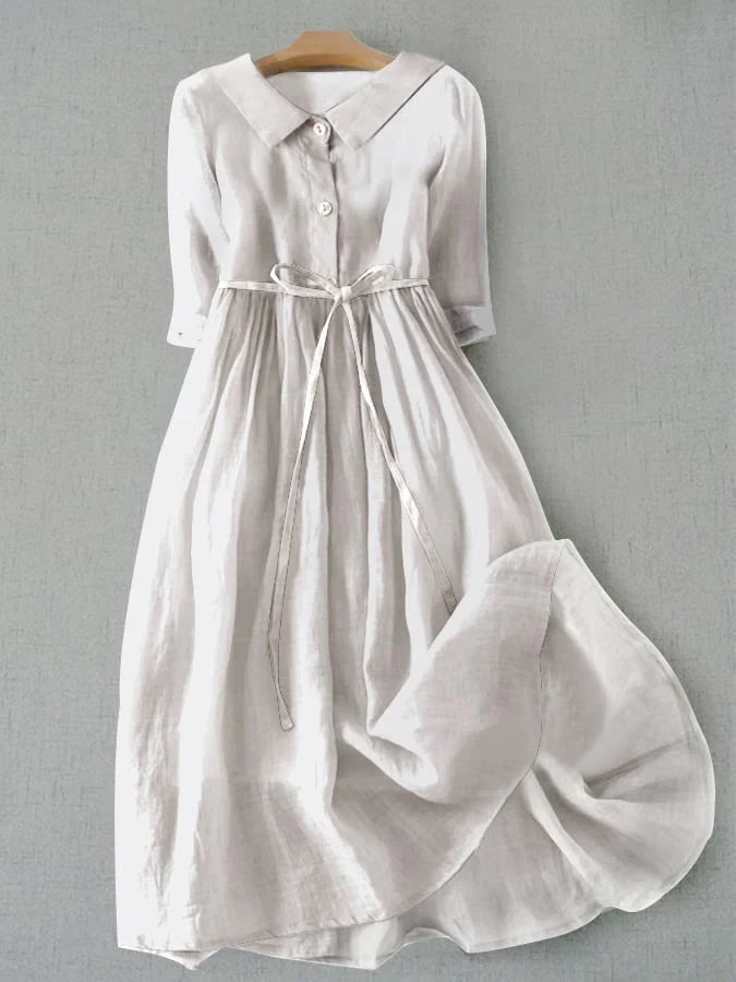 Robe chemise midi pour femme avec col, boutons sur le devant et ceinture à nouer  