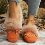 Mules chaussons pour femme bordés de fausse fourrure