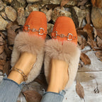 Mules chaussons pour femme bordés de fausse fourrure