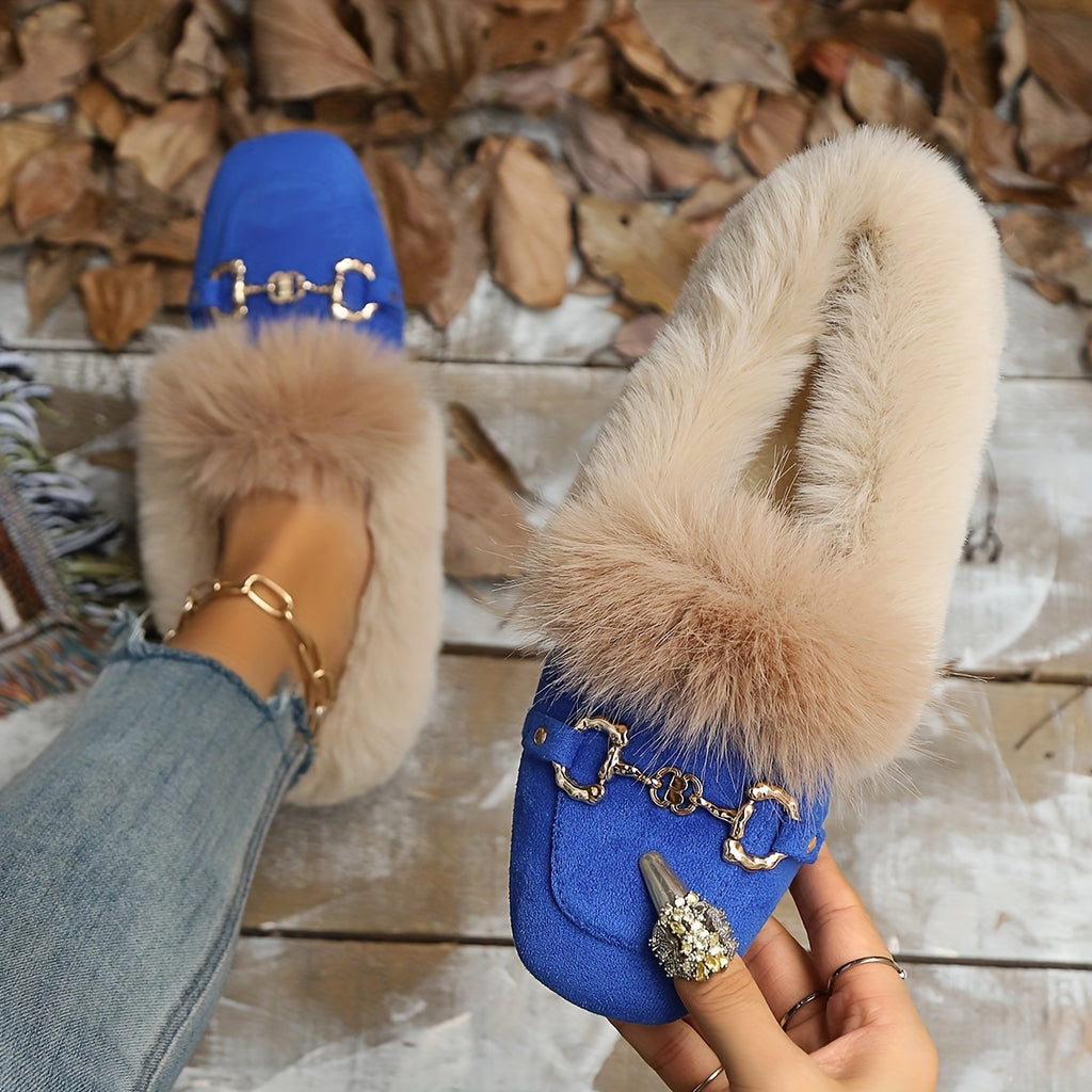 Mules chaussons pour femme bordés de fausse fourrure