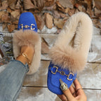 Mules chaussons pour femme bordés de fausse fourrure