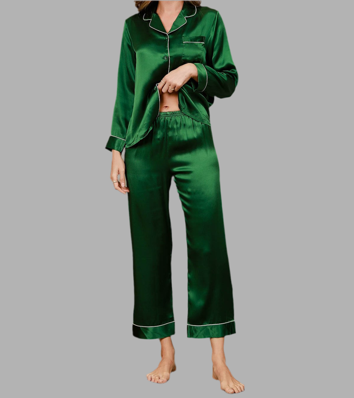Damen Seiden-Pyjama-Set mit weichem Satin-Finish für luxuriösen Schlafkomfort