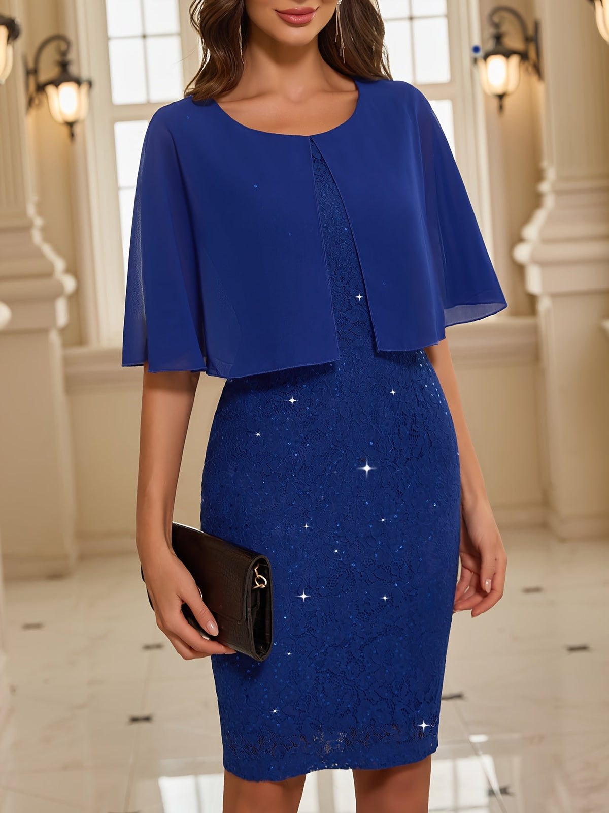 Robe midi pour femme avec cape superposée en dentelle