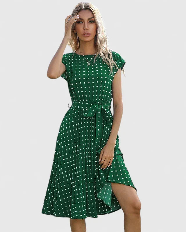 Women’s Polka Dot Belted Midi Dress
