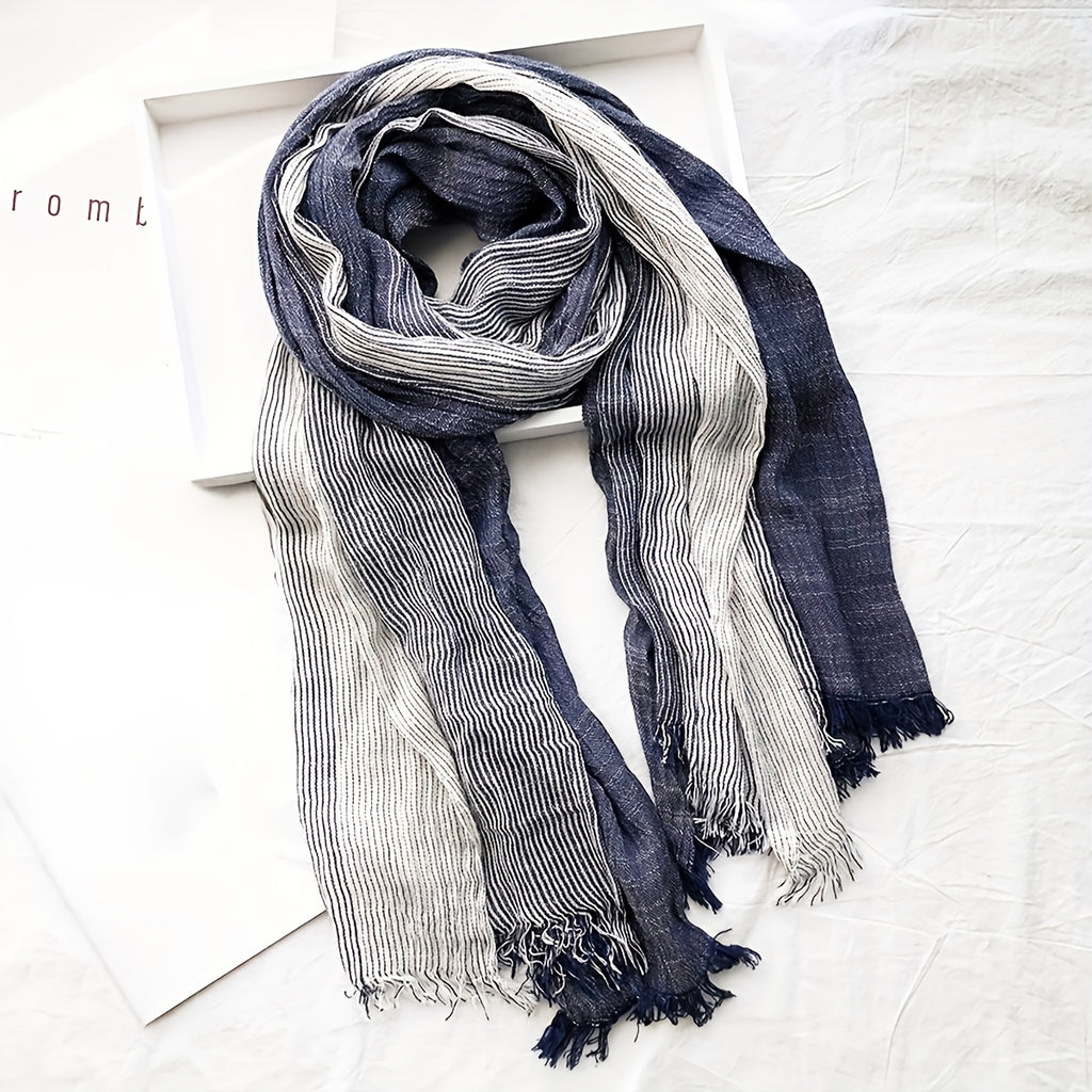 Men’s Two-Tone Textured Fringed Scarf