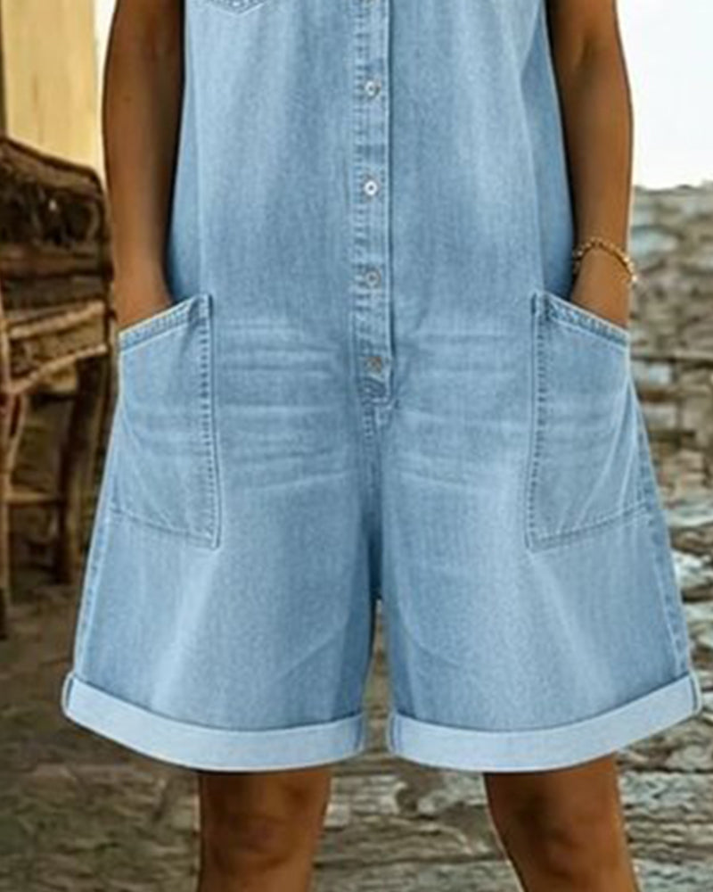 Ledig jeansromper för kvinnor med knäppning framtill