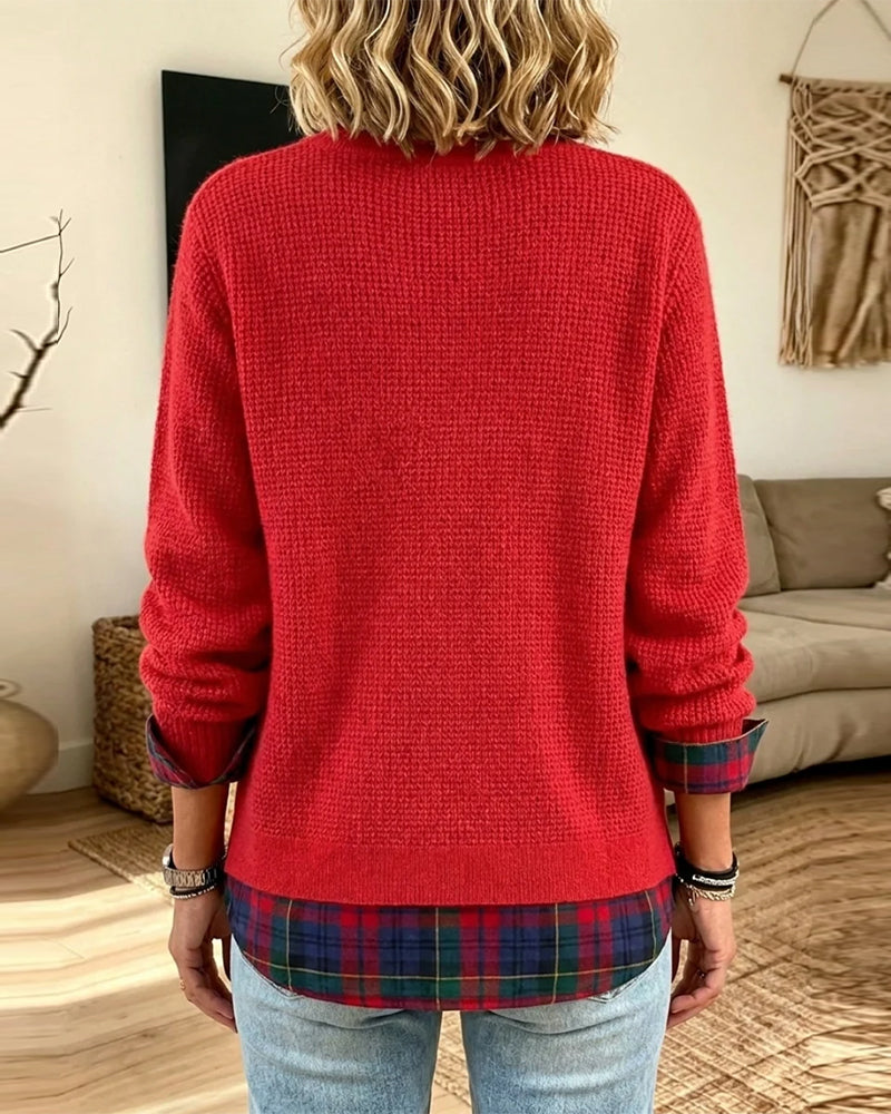 Women’s Plaid Trim Layered Sweater
