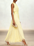 Ärmelloses Chiffon-Maxikleid für Damen mit geraffter Taille und fließendem Saum