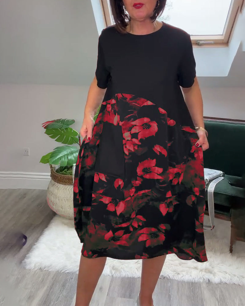 Women's Floral Panel Midi Dress