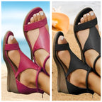 Damen T-Riemen Keilabsatz Komfortsandalen