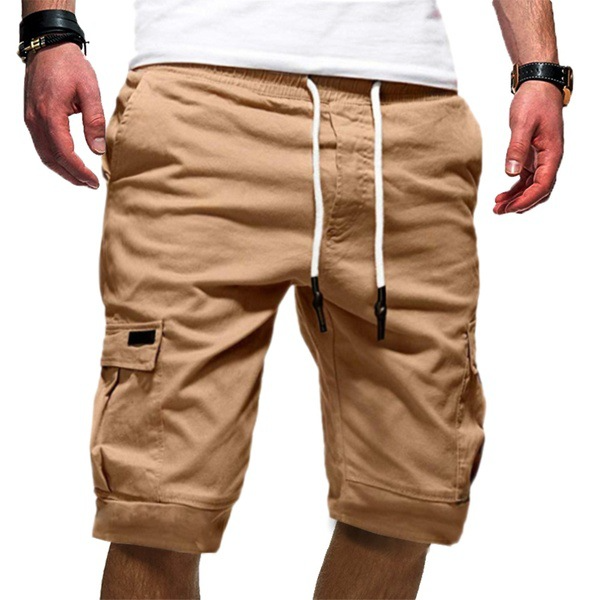 Short cargo utilitaire à cordon de serrage, coupe décontractée, longueur genou pour homme