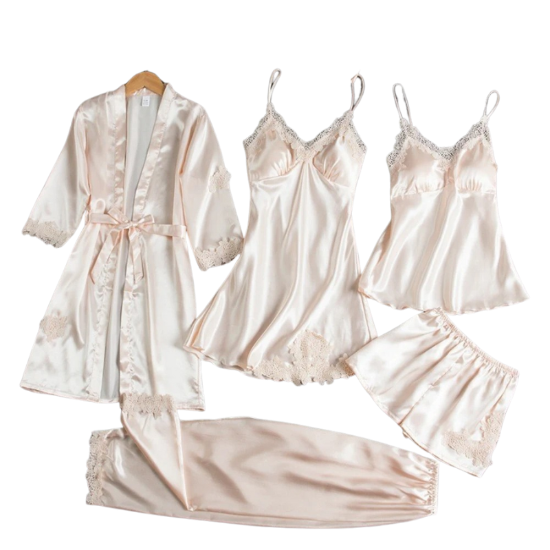 Women’s Satin Sleepwear Set with Elegant Lace Detail and Relaxed Fit