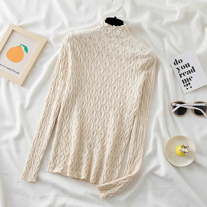 Women's Mock Neck Cable Knit Sweater with Long Sleeves