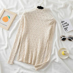 Women's Mock Neck Cable Knit Sweater with Long Sleeves