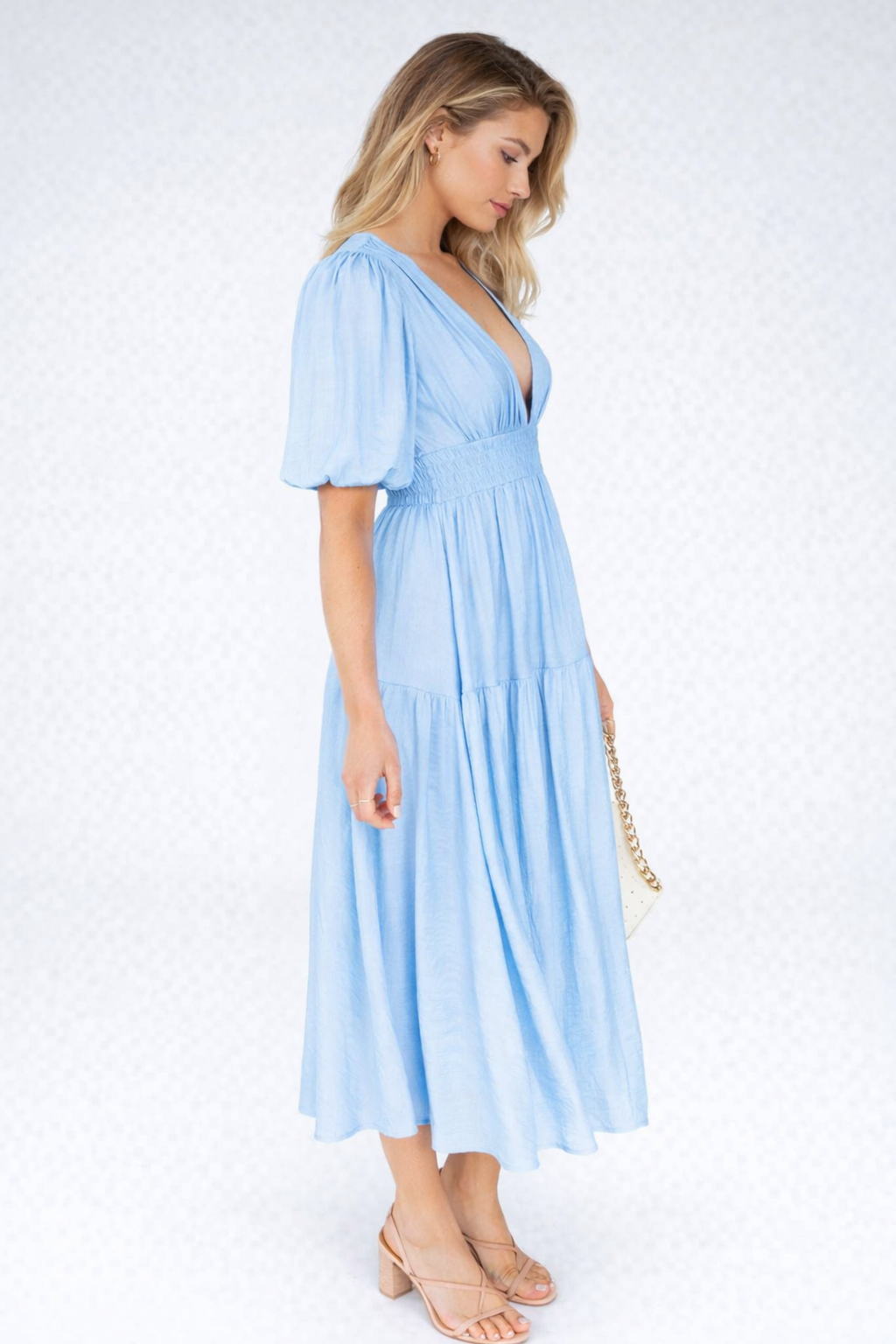 Women's Puff Sleeve Midi Dress for Elegant Everyday and Summer Styling