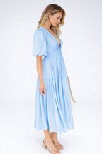 Women's Puff Sleeve Midi Dress for Elegant Everyday and Summer Styling