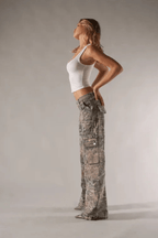 Damen Camouflage Cargo-Hose mit weitem Bein und Utility-Taschen-Design