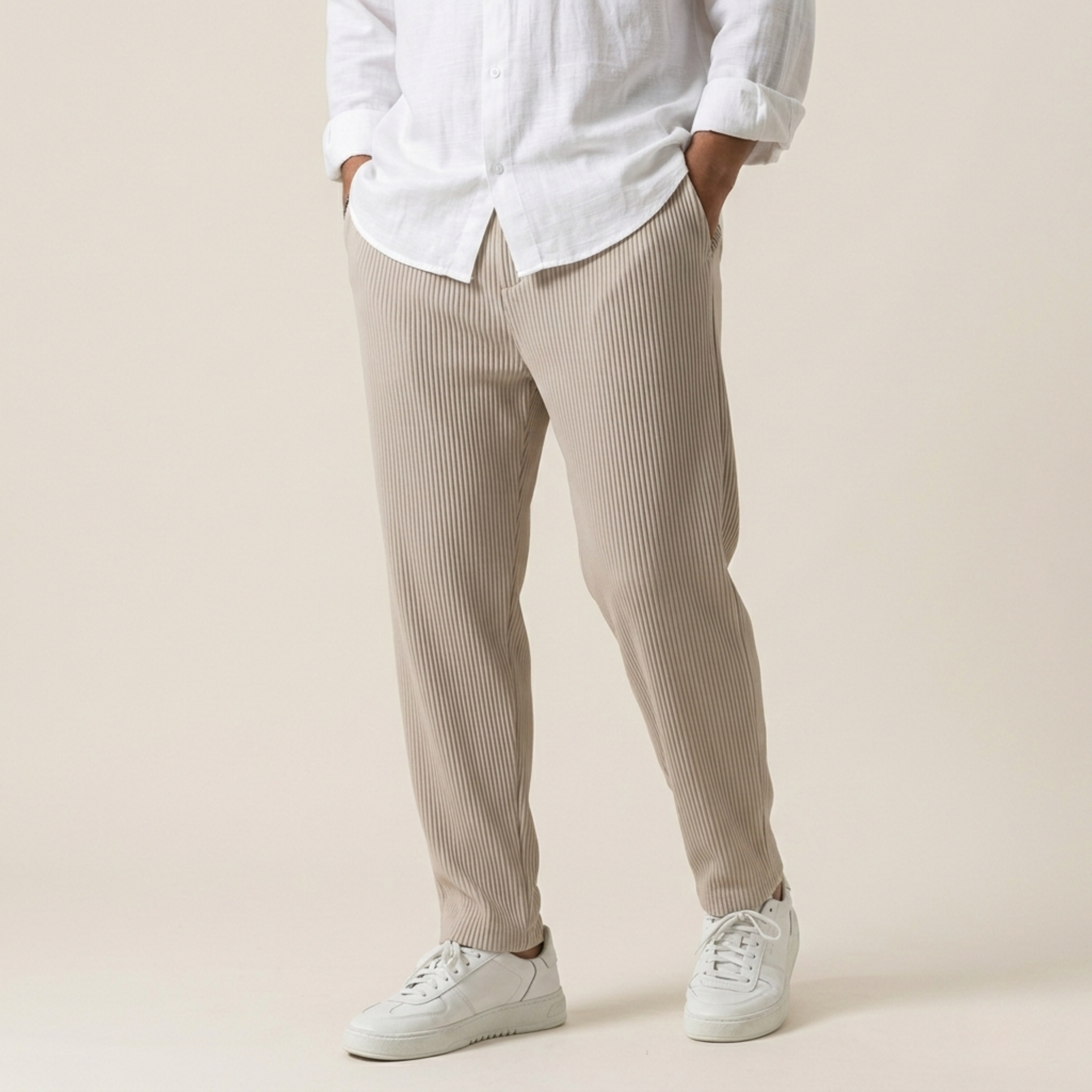 Men's Ribbed Tapered Pants with Elastic Waistband