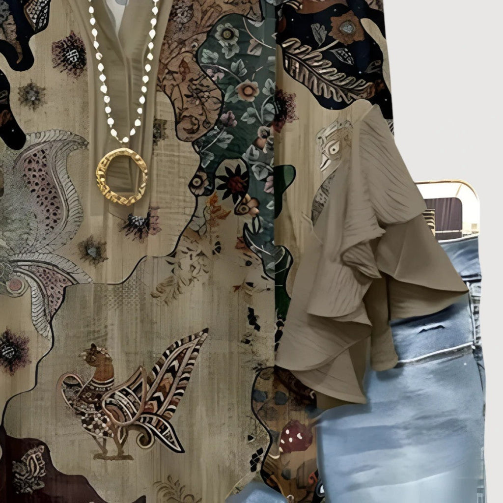 Blusa da donna boho con stampa e maniche a volant